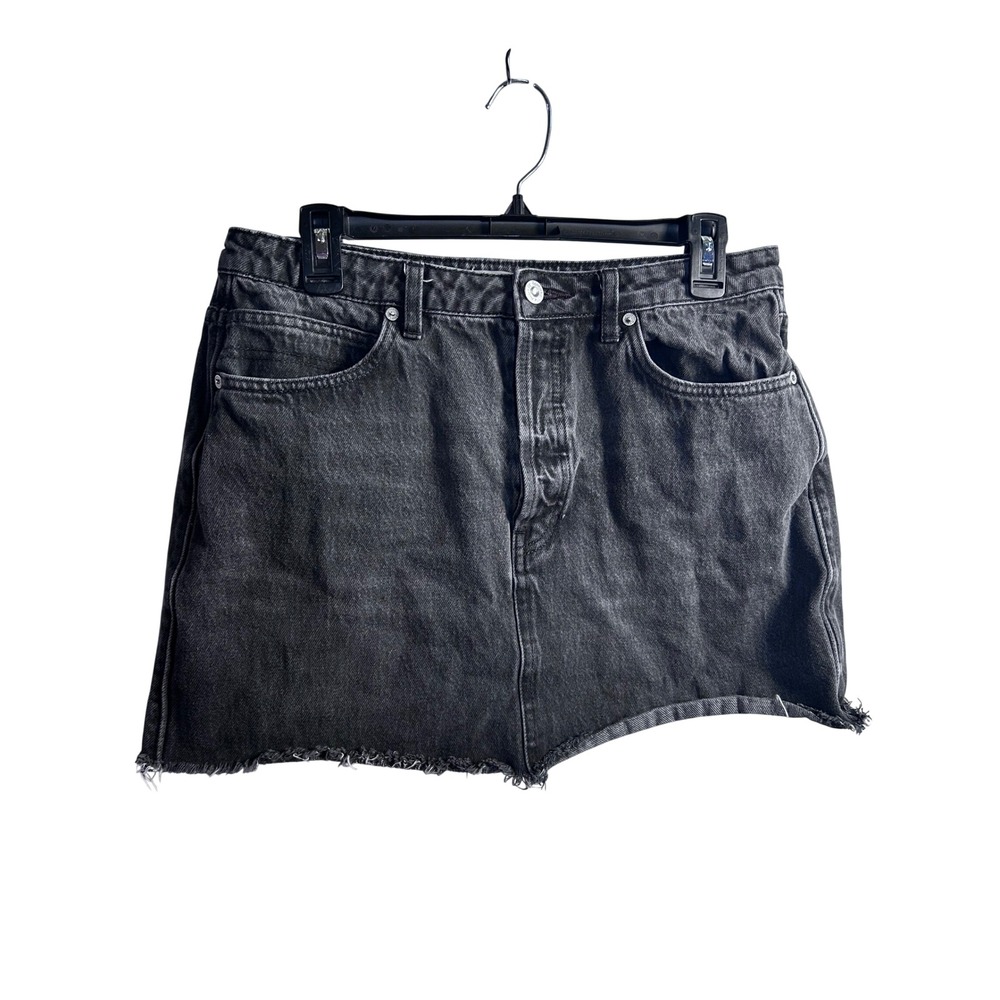 We The Free Denim Mini Skirt 30 Black Raw Hem Cinch Back Women